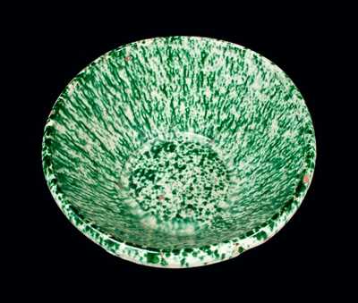 Large Redware Bowl with Green and White Slip Decoration, PA or Ohio origin