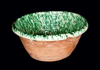 Large Redware Bowl with Green and White Slip Decoration, PA or Ohio origin