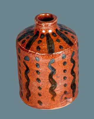 Exceptional Slip-Decorated Redware Ink Bottle