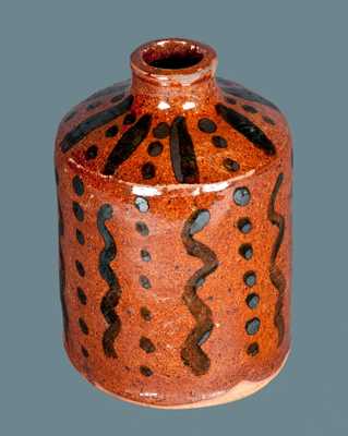 Exceptional Slip-Decorated Redware Ink Bottle