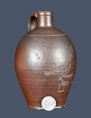 Rare Diminutive North Carolina Stoneware Jug with Incised Game Bird Decoration