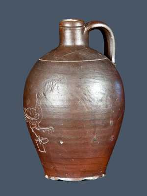 Rare Diminutive North Carolina Stoneware Jug with Incised Game Bird Decoration