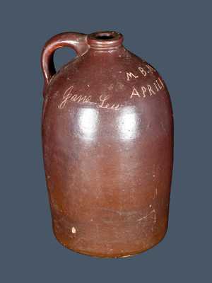 Dated WV Stoneware Presentation Jug Incised "Jane Lew"