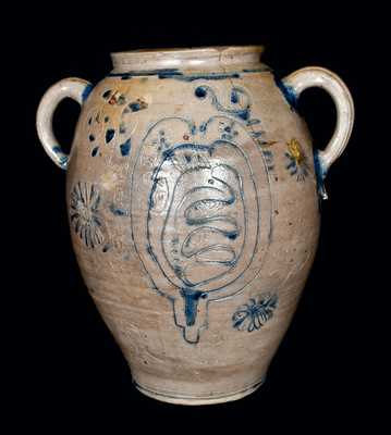 Important Profusely-Decorated Incised Stoneware Jar, Manhattan or New Jersey, circa 1750