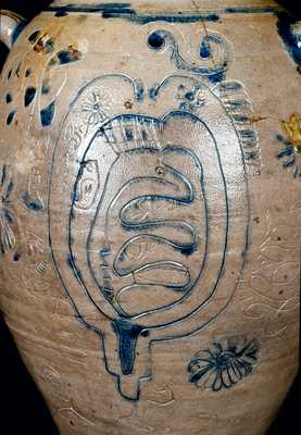 Important Profusely-Decorated Incised Stoneware Jar, Manhattan or New Jersey, circa 1750
