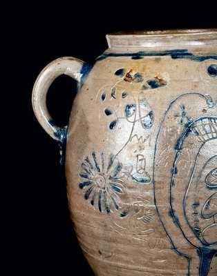 Important Profusely-Decorated Incised Stoneware Jar, Manhattan or New Jersey, circa 1750