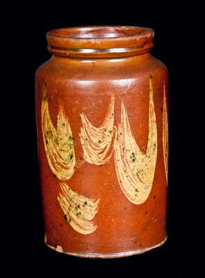 New England Redware Jar with Yellow and Green Decoration
