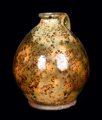 Ovoid Redware Jug, Green with Brown Sponging