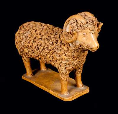 Large Redware Standing Ram Figure with Coleslaw Fur