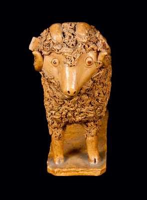 Large Redware Standing Ram Figure with Coleslaw Fur