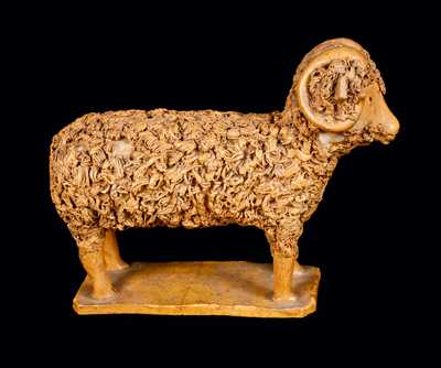 Large Redware Standing Ram Figure with Coleslaw Fur