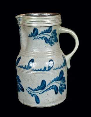 Western PA Stoneware Pitcher with Elaborate Floral Decoration