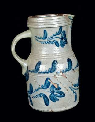 Western PA Stoneware Pitcher with Elaborate Floral Decoration