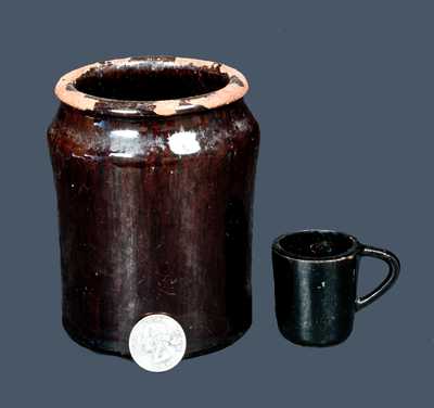 Lot of Two: Miniature Redware Mug and Quart-Sized Redware Jar