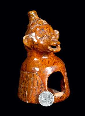 Figural Redware Container with Monkey Head