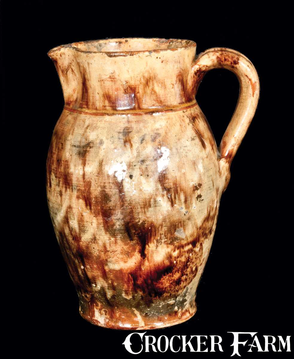 Rare Glazed Redware Pitcher, Stamped