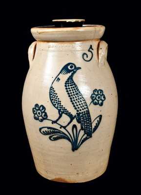 T. HARRINGTON / LYONS Stoneware Churn with Elaborate Bird Decoration