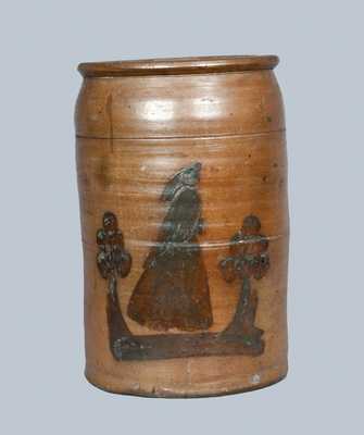 Rare Uniontown, PA Stoneware Crock with Woman Decoration