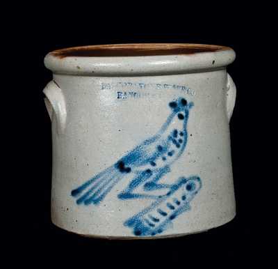 BANGOR STONEWARE CO. Stoneware Crock w/ Cobalt Bird on Branch