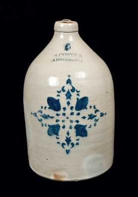 F.H. COWDEN / HARRISBURG Stoneware Jug w/ Stenciled Cross Decoration.