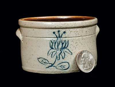 Rare Miniature Stoneware Cake Crock with Scratchware Decoration, NY or NJ