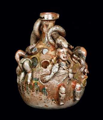 Rare and Important Anna Pottery Temperance Snake Jug w/ Applied Figural Decoration