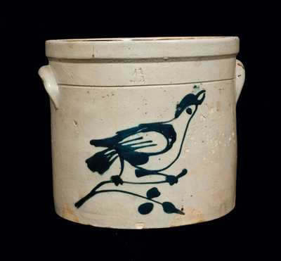 Rare Fulper Bros. Stoneware Bird Crock with Flemington, NJ Advertising on Bottom