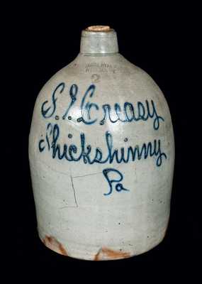 Rare Shickshinny, PA Stoneware Script Advertising Jug