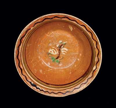 Redware Bowl with Three-color Slip Decoration