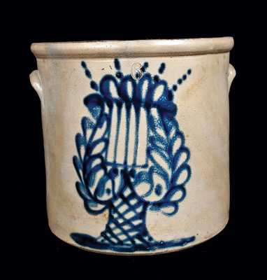 6 Gal. New York Stoneware Crock with Lyre Decoration