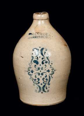 F. H. COWDEN / HARRISBURG Stoneware Jug with Stenciled Decoration