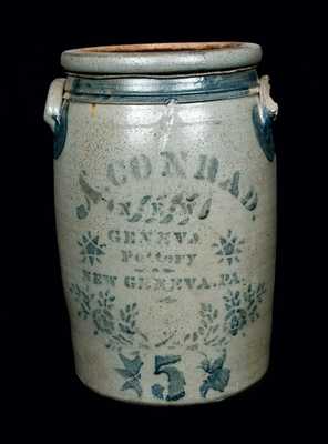 5 Gal. A. CONRAD / NEW GENEVA POTTERY Stoneware Crock