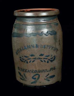 2 Gal. WILLIAMS & REPPERT / GREENSBORO, PA Stoneware Crock