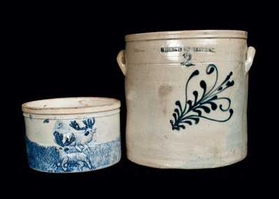 Lot of Two: W. ROBERTS BINGHAMPTON Stoneware Crock with Whites Utica Butter Crock