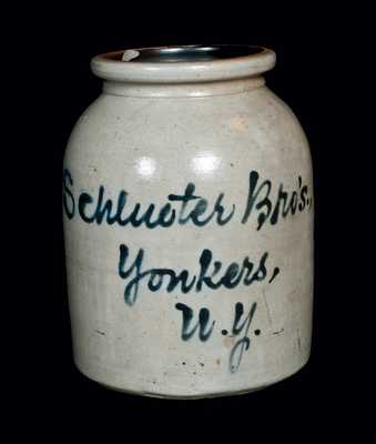 Yonkers, NY Stoneware Advertising Crock att. Fulper, Flemington, NJ