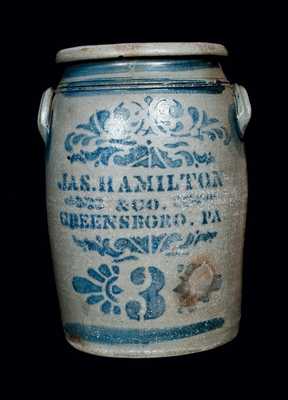 3 Gal. JAS. HAMILTON & CO. / GREENSBORO, PA Stoneware Crock