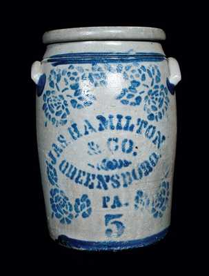 JAS. HAMILTON & CO. / GREENSBORO, PA Stoneware Crock with Vibrant Rose Decoration