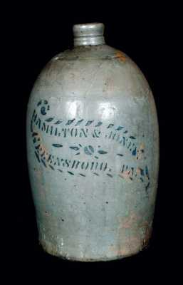 1 Gal. HAMILTON & JONES / GREENSBORO, PA Stoneware Jug