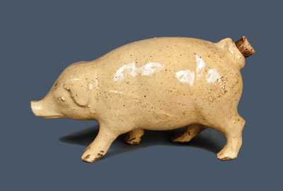 Cincinnati Yellowware Pig Flask Impressed "Bieler's Ronny Club"