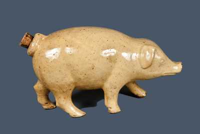 Cincinnati Yellowware Pig Flask Impressed "Bieler's Ronny Club"