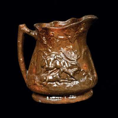 Rare Strasburg, VA Redware Hunt Scene Pitcher Signed