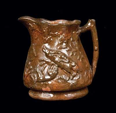 Rare Strasburg, VA Redware Hunt Scene Pitcher Signed