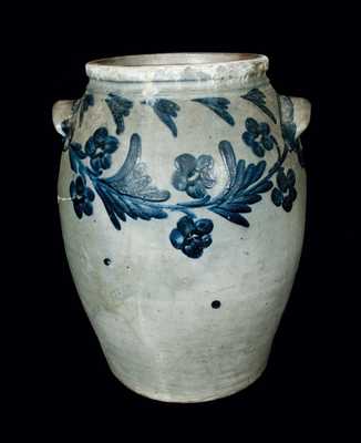 Baltimore, MD Stoneware Jar with Cobalt Floral Decoration, Five-Gallon