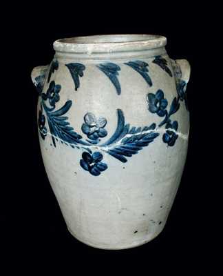Baltimore, MD Stoneware Jar with Cobalt Floral Decoration, Five-Gallon