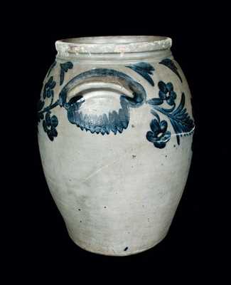 Baltimore, MD Stoneware Jar with Cobalt Floral Decoration, Five-Gallon
