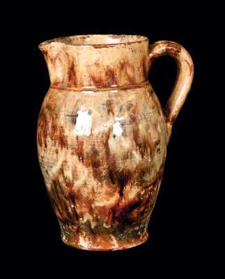 Rare Glazed Redware Pitcher, Stamped 