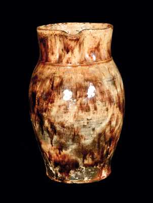 Rare Glazed Redware Pitcher, Stamped 