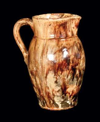 Rare Glazed Redware Pitcher, Stamped 