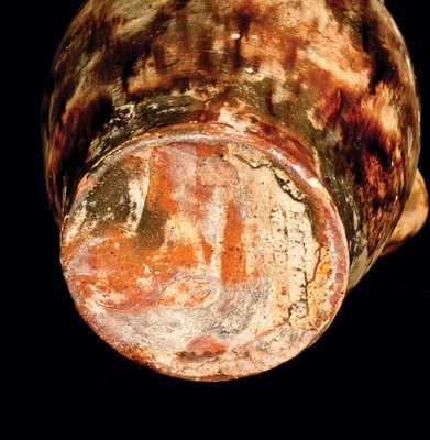 Rare Glazed Redware Pitcher, Stamped