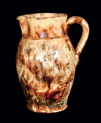 Rare Glazed Redware Pitcher, Stamped 